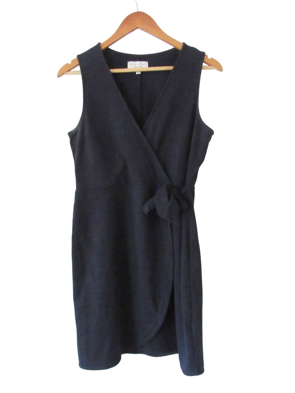 Madewell Crosshatch Side Tie Dress Small Sleeveless Faux Wrap Navy Blue Textured
